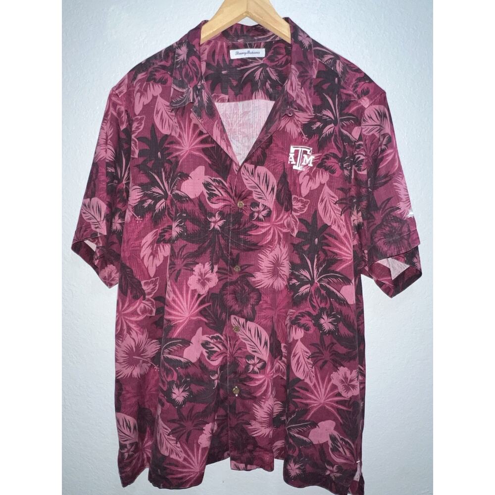 Texas A&M Aggies Button Up Shirt Mens XL Hawaiian Tommy Bahama Tropical Camp